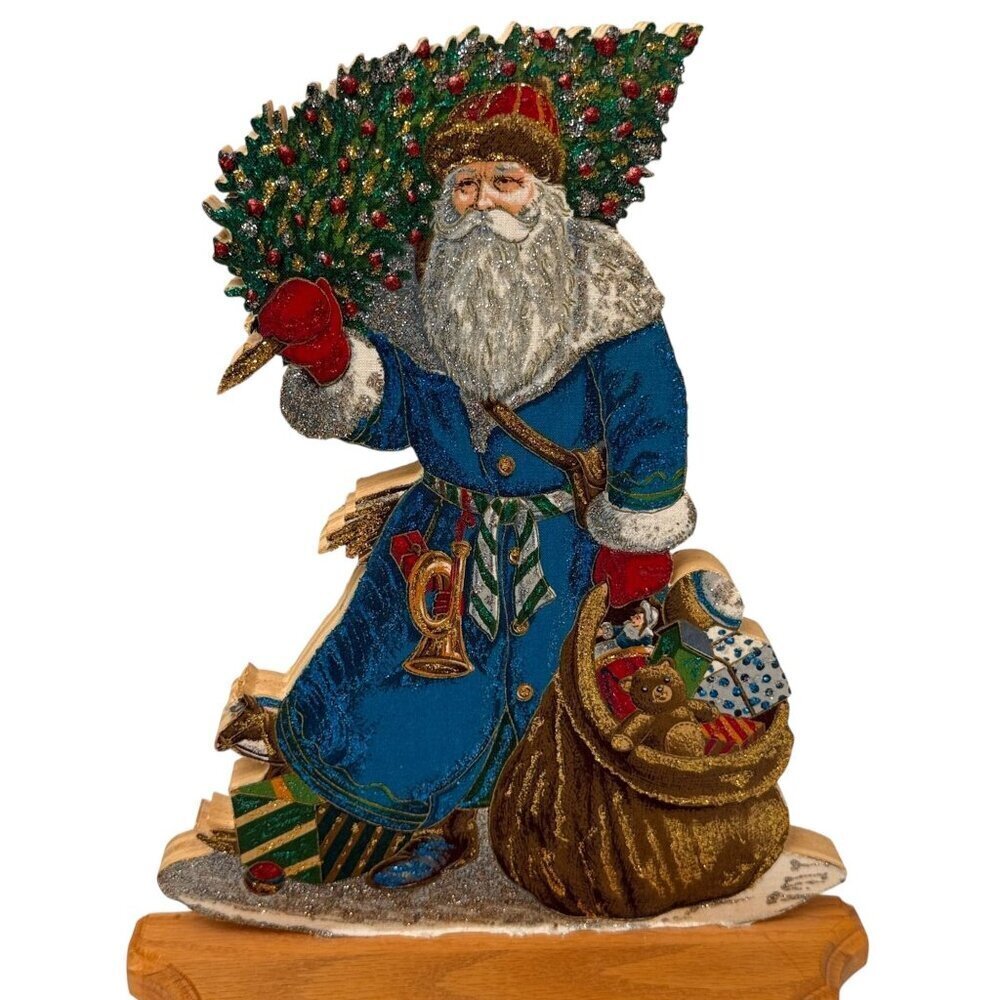 Old World Santa Wooden Signed George Bakes Cranston Victorian Holiday Decor 12"